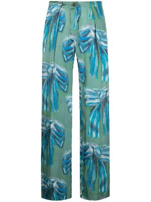 Acne Studios - Green Bow Print Pleated Trousers