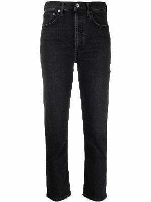 AGOLDE - Black Riley High-Rise Slim Crop Jeans