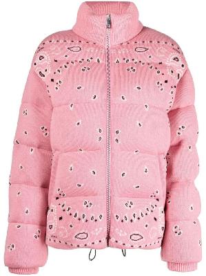 Alanui - Pink Bandana Jacquard Wool Puffer Jacket