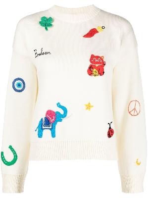 Alanui - Neutral Lucky Charm-Embroidered Jumper