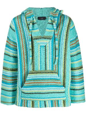 Alanui - Blue Vertical Stripe Knitted Drawstring Hoodie