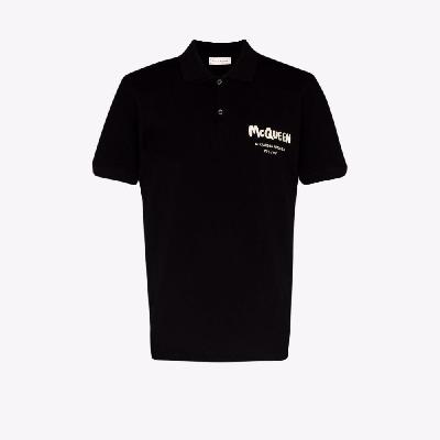 Alexander McQueen - Black Graffiti Logo Cotton Polo Shirt