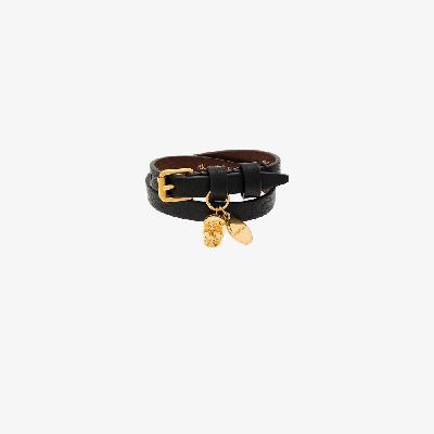 Alexander McQueen - Black And Gold-Tone Skull Wrap Leather Bracelet