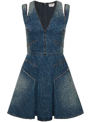 Alexander McQueen - Blue Cut-Out Denim Dress