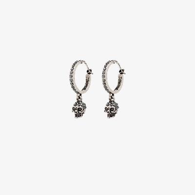 Alexander McQueen - Silver Tone Mini Crystal Skull Hoop Earrings