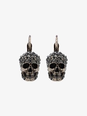 Alexander McQueen - Silver Tone Crystal Skull Earrings