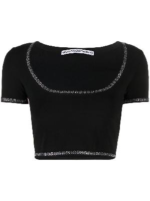 Alexander Wang - Black Embellished Cropped T-Shirt