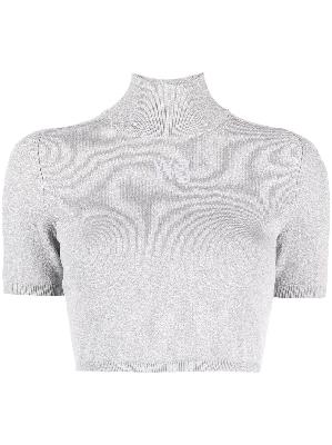 Alexander Wang - Grey Embroidered Logo Cropped Knitted Top