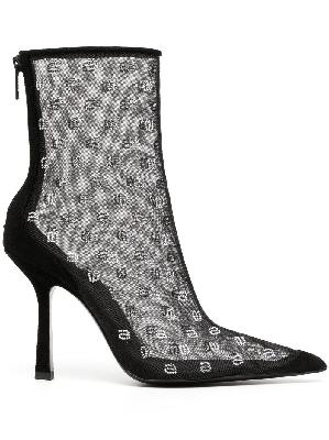 Alexander Wang - Black Logo Embroidered Mesh Ankle Boots