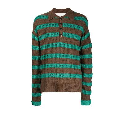 Andersson Bell - Green Striped Open-Knit Polo Top