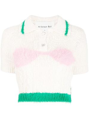 Andersson Bell - White Intarsia Knit Crop Top