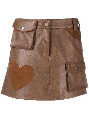 Andersson Bell - Brown Heart Patch Faux Leather Skirt