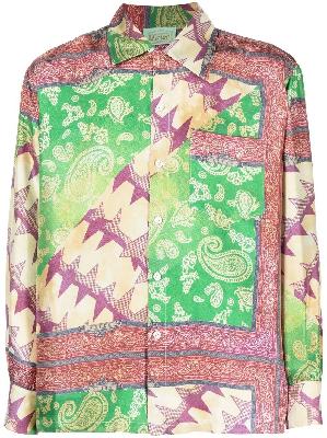 Aries - Green And Pink Scarf Print Silk Shirt