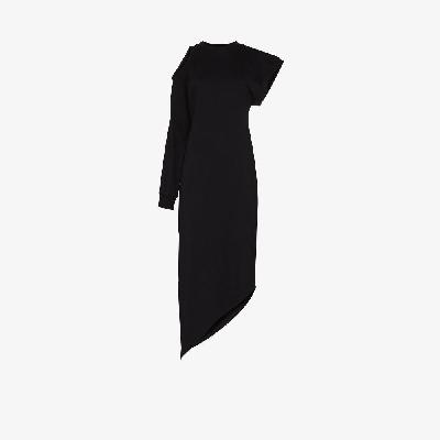 A.W.A.K.E. Mode - Black Asymmetric Shoulder Cutout Organic Cotton Dress