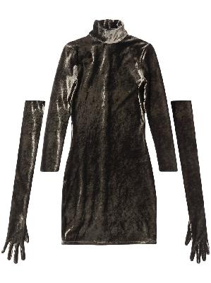 Balenciaga - Brown Crushed Velvet Dress With Gloves