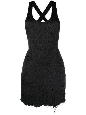 Balenciaga - Black Logo Jacquard Silk Mini Dress