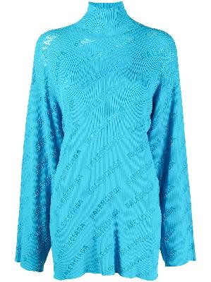 Balenciaga - Blue Oversized Logo Jacquard Sweater