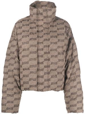Balenciaga - Brown Monogram Print Puffer Coat
