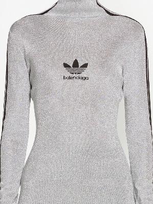 Balenciaga - X Adidas Grey Lurex Logo Embroidery Three-Stripe Long-Sleeves T-Shirt