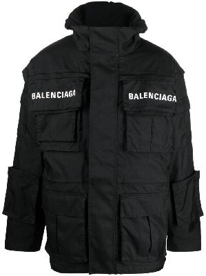 Balenciaga - Black Logo Print Parka Jacket
