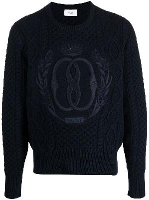 Bally - Blue Embroidered Logo Cable-Knit Sweater