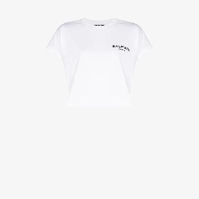 Balmain - White Cropped Logo Cotton T-Shirt