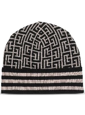 Balmain - Black Monogram Wool Beanie Hat