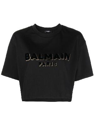 Balmain - Black Logo Cropped Cotton T-Shirt