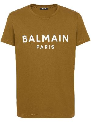 Balmain - Brown Logo Print Organic Cotton T-Shirt