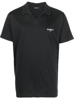 Balmain - Black Logo Print Cotton Polo Shirt