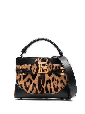 Balmain - Black B-Buzz 22 Leopard Print Leather Top Handle Bag