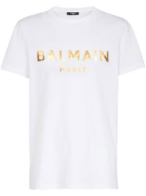 Balmain - White Metallic Logo Print T-Shirt