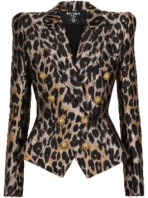 Balmain - Black Leopard Jacquard Double-Breasted Blazer