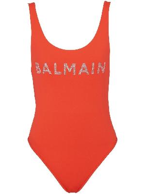 Balmain - Red Crystal Logo Swimsuit