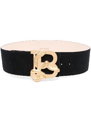 Balmain - Black Adjustable Logo Plaque Leather Belt