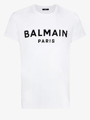 Balmain - White Logo Print Cotton T-Shirt