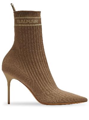 Balmain - Brown Skye 95 Knit Ankle Boots