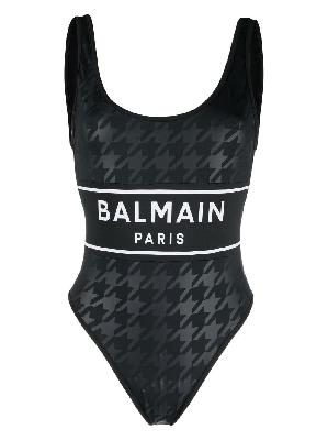 Balmain - Black Houndstooth Print Swimsuit