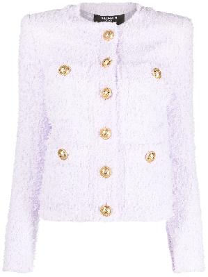 Balmain - Purple Collarless Tweed Jacket