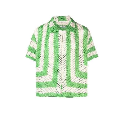 BODE - Green Striped Cotton Crochet Shirt