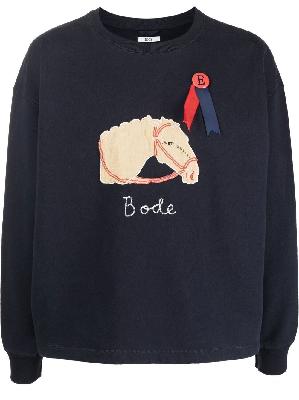 BODE - Blue Pony Appliqué Cotton Sweatshirt