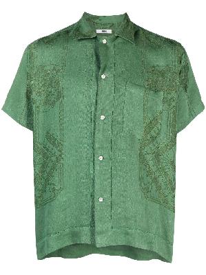 BODE - Green Damask Linen Short Sleeved Shirt