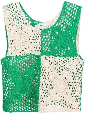 BODE - Green Colourblock Crochet Vest