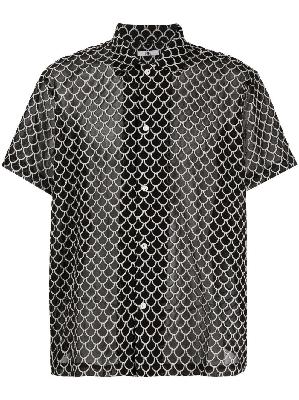 BODE - Black Scallop Embroidered Short Sleeve Shirt