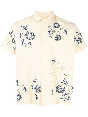 BODE - Neutral Floral Embroidered Short Sleeve Shirt