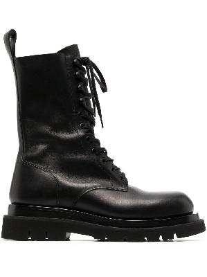 Bottega Veneta - Black Lug Lace-Up Leather Boots