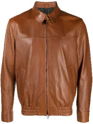 Brioni - Brown Zip-Up Leather Jacket