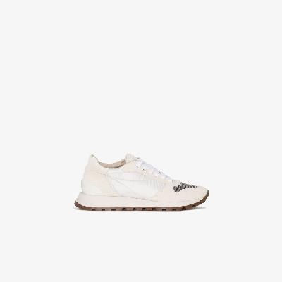 Brunello Cucinelli - White Embellished Suede Sneakers