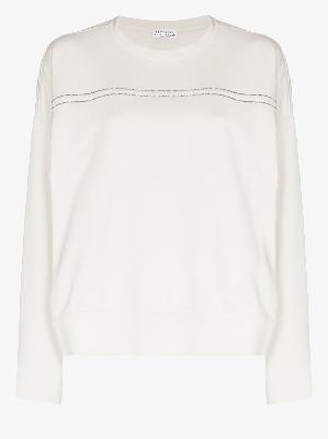 Brunello Cucinelli - White Monili Embellished Cotton Sweatshirt