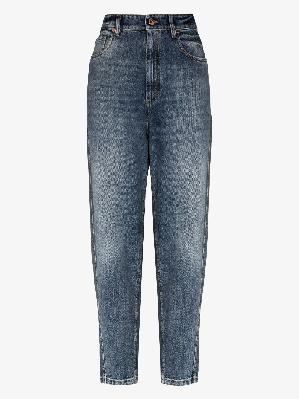 Brunello Cucinelli - Blue High-Waisted Cropped Jeans